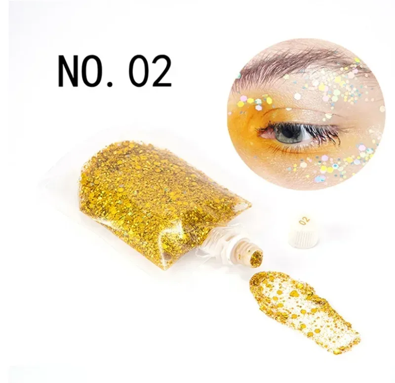 40ML Krim Gel Payet Glitter Mata Wajah Gel Berkilau Pesta Panggung Makeup Warna-warni Bibir Tubuh Rambut Kosmetik Kuku Festival Eyeshadow